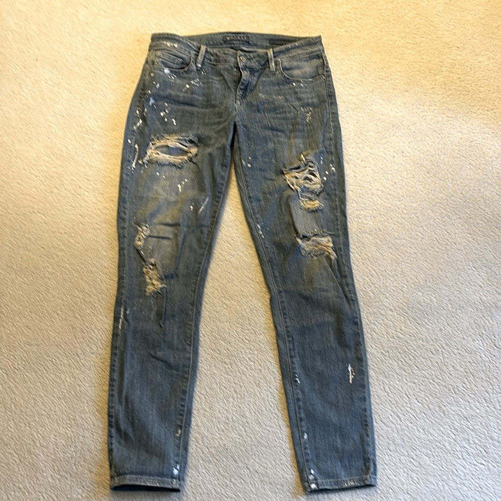 Guess Women's Distressed Skinny Jeans in Dark Blue Wash